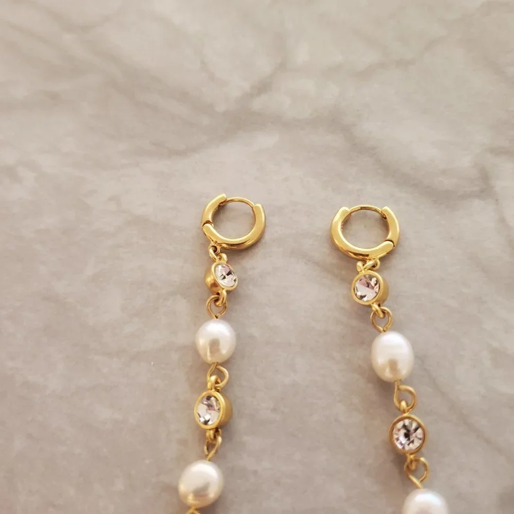 ✨ J.Crew Pearl Rhinestone Crystal Bridal Wedding Formal Drop Dangle Earrings ✨ - Picture 2 of 8